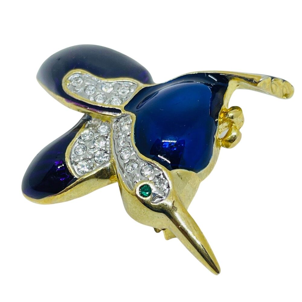 Vintage gold tone enamel rhinestones bird animal figural designer brooch - Picture 4 of 6
